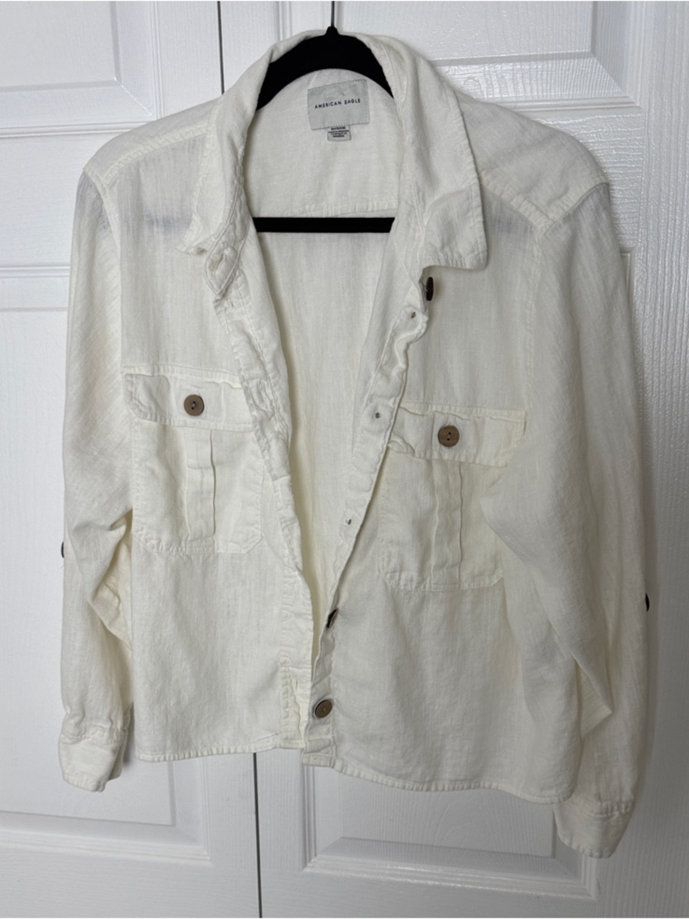 American Eagle Outfitters Cream Button-Front Shirt Jacket